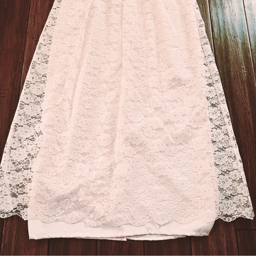 Vintage 80s Petal Pink Lace Maxi Dress 10 Cottagecore Victorian Wedding Coquette - Picture 2 of 13
